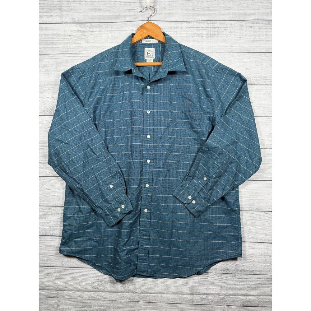 Field Gear Big Shirt Mens XL Blue Windowpane Plaid Button Down Cotton #4516